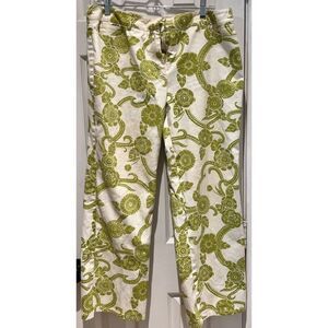 CARLISLE Cream And Green Floral Pants Sz 14P Vintage